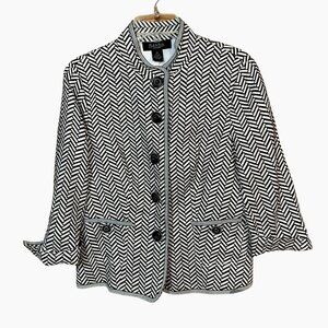 Peck & Peck 100% Linen Blazer Herringbone Print Brown White Lined Retro Mod  10